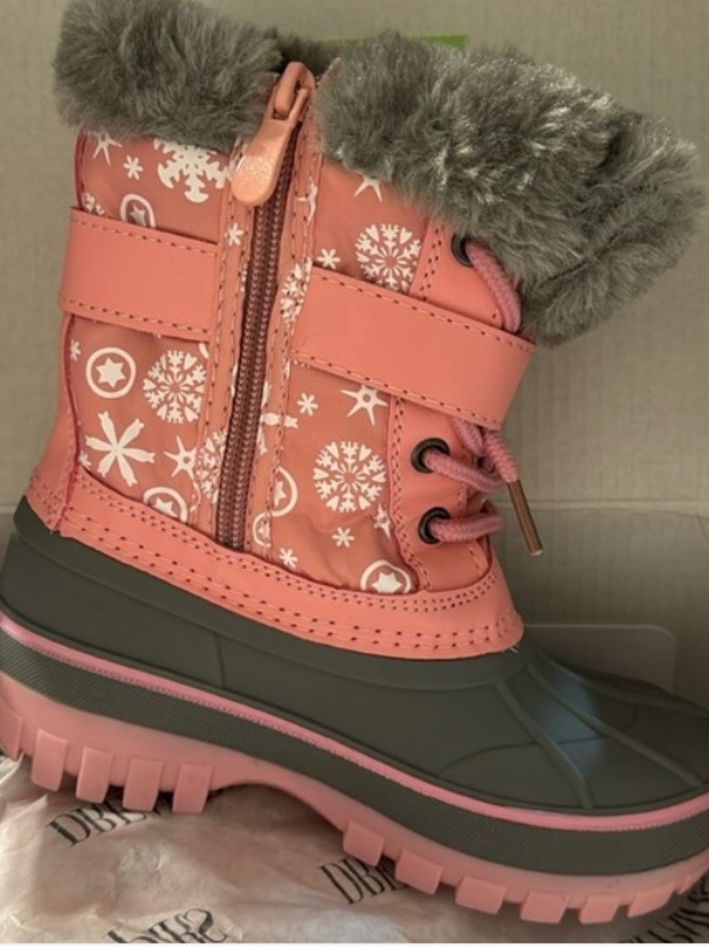 Girls Pink Quilted Snow Boot with Faux Fur Trim - Picture 2 of 3